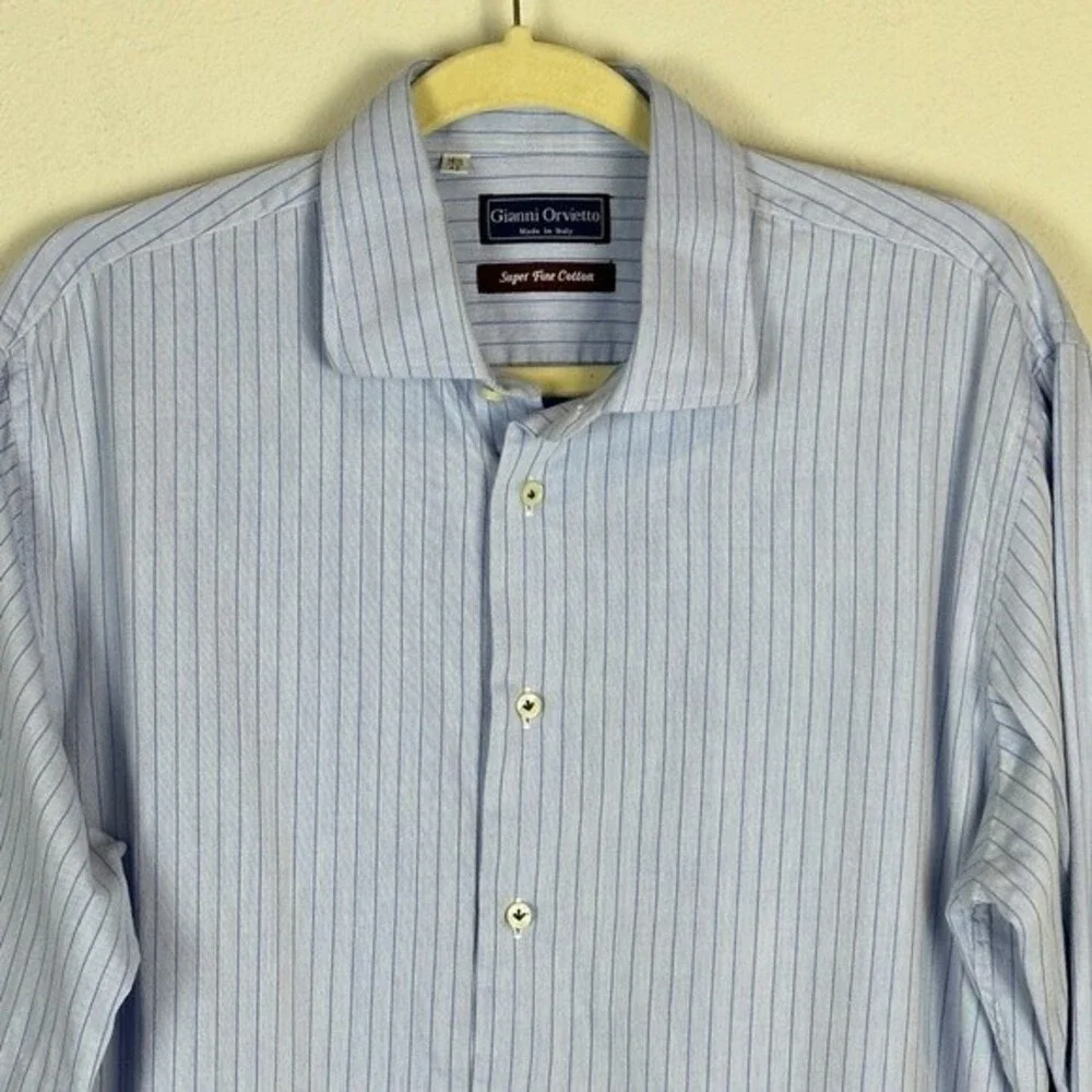 Gianni Orvietto Blue Pinstripe Shirt 16.5/42